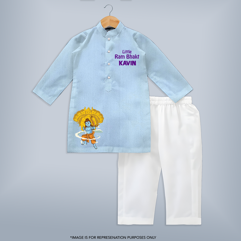 Little Ram Bhakt - Customized Kurta For Kids With Name - SKY BLUE - 3 - 6 Months Old (Chest 24", Kurta Length 14'', Waist 19", Pant Length 14")