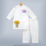 Little Ram Bhakt - Customized Kurta For Kids With Name - WHITE - 3 - 6 Months Old (Chest 24", Kurta Length 14'', Waist 19", Pant Length 14")