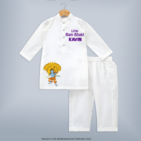 Little Ram Bhakt Kurta Set | Personalized Baby Kurta Set for Ram Bhakt - WHITE - 3 - 6 Months Old (Chest 24", Kurta Length 14'', Waist 19", Pant Length 14")