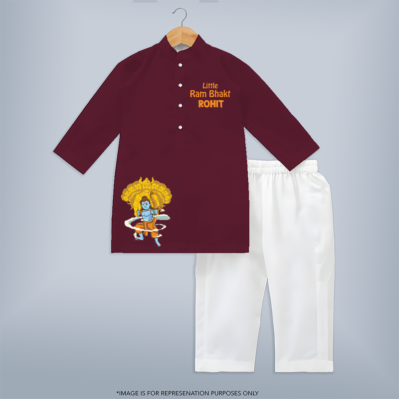 Little Ram Bhakt - Customized Kurta For Kids With Name - MAROON - 3 - 6 Months Old (Chest 24", Kurta Length 14'', Waist 19", Pant Length 14")