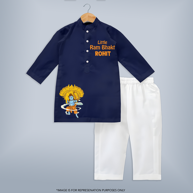Little Ram Bhakt Kurta Set | Personalized Baby Kurta Set for Ram Bhakt - NAVY BLUE - 3 - 6 Months Old (Chest 24", Kurta Length 14'', Waist 19", Pant Length 14")