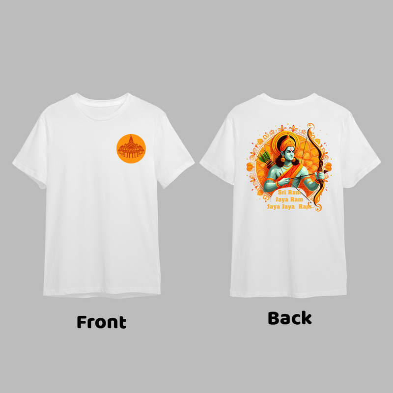 Lord Ram Ð The King of Righteousness Front and Back Printed T-Shirt for Adults - WHITE - S (Chest 19")