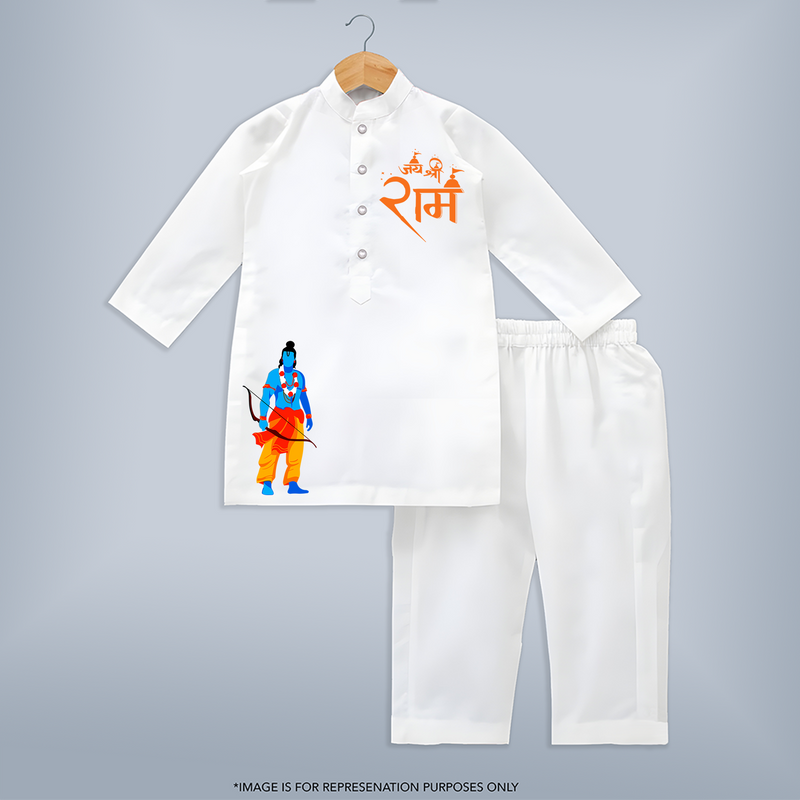 Jai Shree Ram Ð AyodhyaÕs Pride and Glory Kurta Set for Adults - WHITE - S (Chest 20")