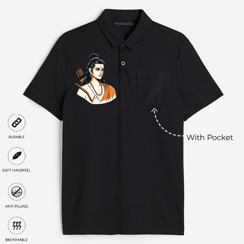 Bhakti Mein Shakti - Lord RamÕs Strength Polo T-Shirt For Adults - BLACK - Small (Chest 19")