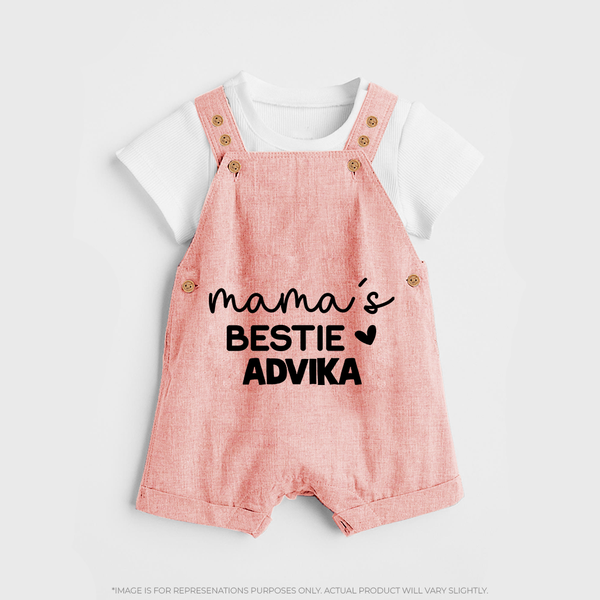 Mama's Bestie Dungaree Set | Personalized Baby Outfit for Mama's Little Bestie - PEACH - 0 - 5 Months Old (Chest 18")