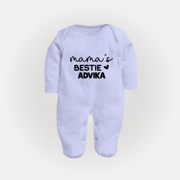 Mama's Bestie Sleep Suit / Full Sleeve Body Suit | Personalized Baby Outfit for Mama's Little Bestie - BABY BLUE - New Born (Chest 7.5")