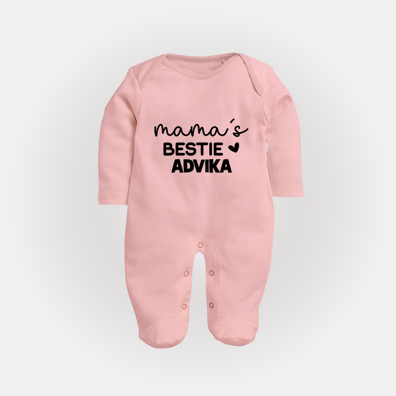 Mama's Bestie Sleep Suit / Full Sleeve Body Suit | Personalized Baby Outfit for Mama's Little Bestie - BABY PINK - New Born (Chest 7.5")