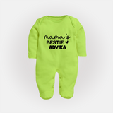 Mama's Bestie Sleep Suit / Full Sleeve Body Suit | Personalized Baby Outfit for Mama's Little Bestie - LIME GREEN - New Born (Chest 7.5")