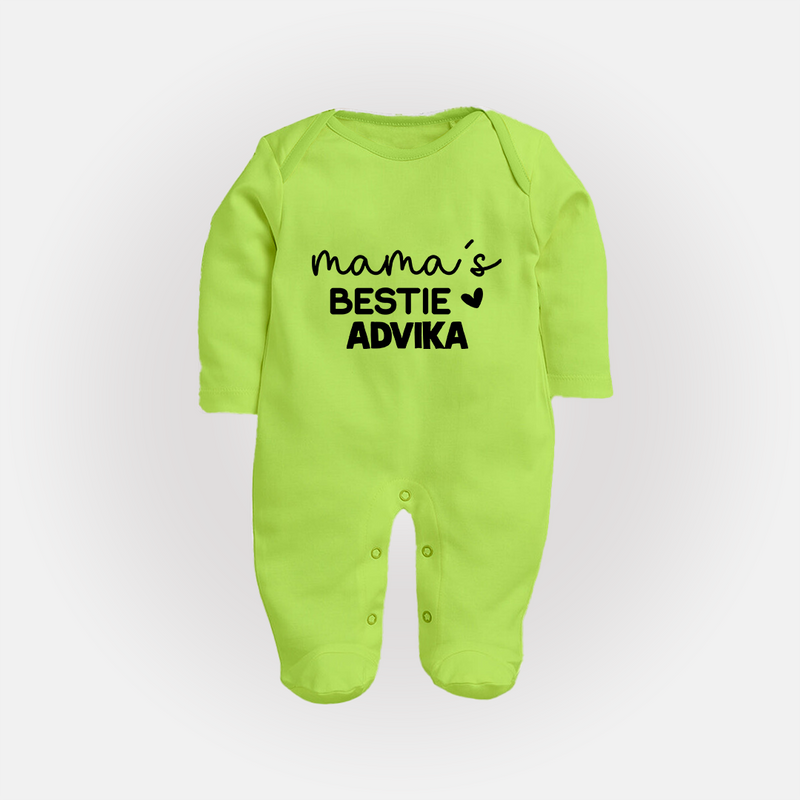 Mama's Bestie Sleep Suit / Full Sleeve Body Suit | Personalized Baby Outfit for Mama's Little Bestie - LIME GREEN - New Born (Chest 7.5")