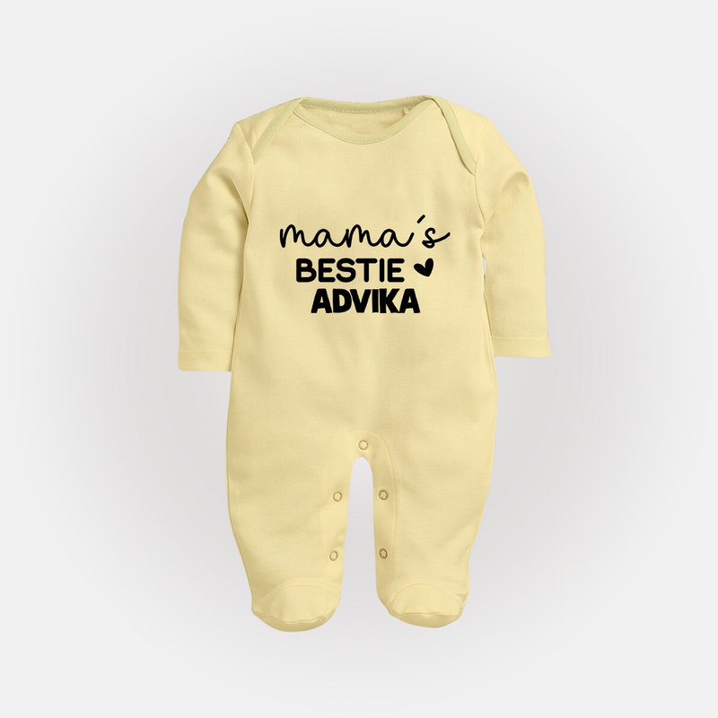 Mama's Bestie Sleep Suit / Full Sleeve Body Suit | Personalized Baby Outfit for Mama's Little Bestie - PASTEL YELLOW - New Born (Chest 7.5")