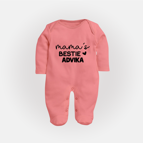 Mama's Bestie Sleep Suit / Full Sleeve Body Suit | Personalized Baby Outfit for Mama's Little Bestie - PEACH - New Born (Chest 7.5")