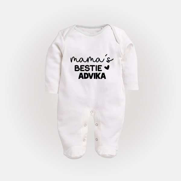 Mama's Bestie Sleep Suit / Full Sleeve Body Suit | Personalized Baby Outfit for Mama's Little Bestie - WHITE - New Born (Chest 7.5")