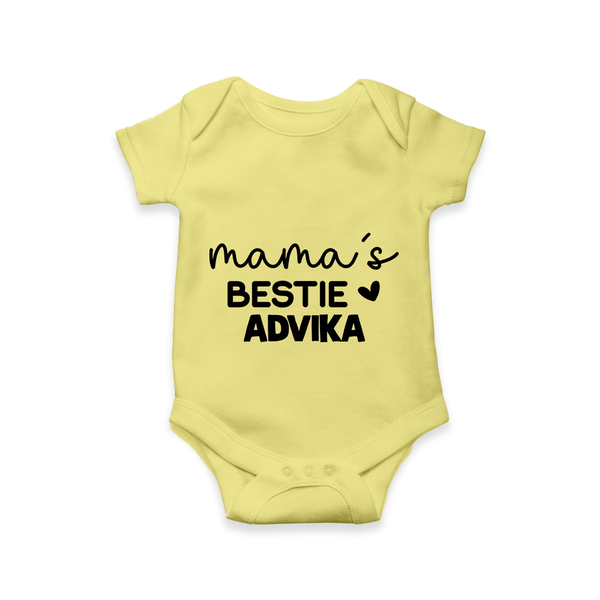 Mama's Bestie Romper / Onesie | Personalized Baby Outfit for Mama's Little Bestie - PASTEL YELLOW - New Born (Chest 14")