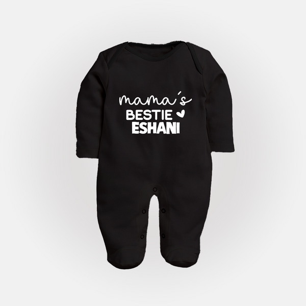 Mama's Bestie Sleep Suit / Full Sleeve Body Suit | Personalized Baby Outfit for Mama's Little Bestie - BLACK - New Born (Chest 7.5")