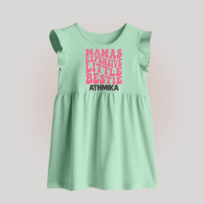 Mama's Expensive Little Bestie Baby Frock | Custom Name Baby Frock for Mama's Darling - MINT GREEN - 0 - 3 Months Old (Chest 17")