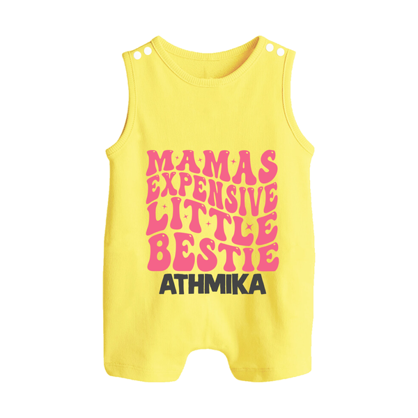 Mama's Expensive Little Bestie Romper Suit / Sleeveless Romper | Custom Name Baby Romper Suit / Sleeveless Romper for Mama's Darling - PASTEL YELLOW - 0 - 5 Months Old (Chest 18")