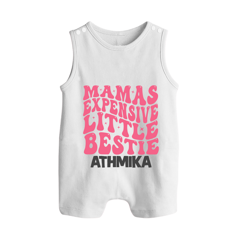 Mama's Expensive Little Bestie Romper Suit / Sleeveless Romper | Custom Name Baby Romper Suit / Sleeveless Romper for Mama's Darling - WHITE - 0 - 5 Months Old (Chest 18")