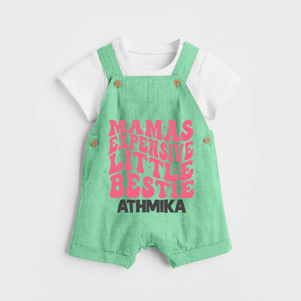 Mama's Expensive Little Bestie Dungaree Set | Custom Name Baby Dungaree Set for Mama's Darling - GREEN - 0 - 5 Months Old (Chest 18")