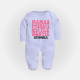 Mama's Expensive Little Bestie Sleep Suit / Full Sleeve Body Suit | Custom Name Baby Sleep Suit / Full Sleeve Body Suit for Mama's Darling - BABY BLUE - New Born (Chest 7.5")