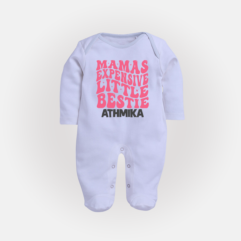 Mama's Expensive Little Bestie Sleep Suit / Full Sleeve Body Suit | Custom Name Baby Sleep Suit / Full Sleeve Body Suit for Mama's Darling - BABY BLUE - New Born (Chest 7.5")