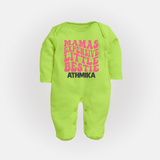 Mama's Expensive Little Bestie Sleep Suit / Full Sleeve Body Suit | Custom Name Baby Sleep Suit / Full Sleeve Body Suit for Mama's Darling - LIME GREEN - New Born (Chest 7.5")