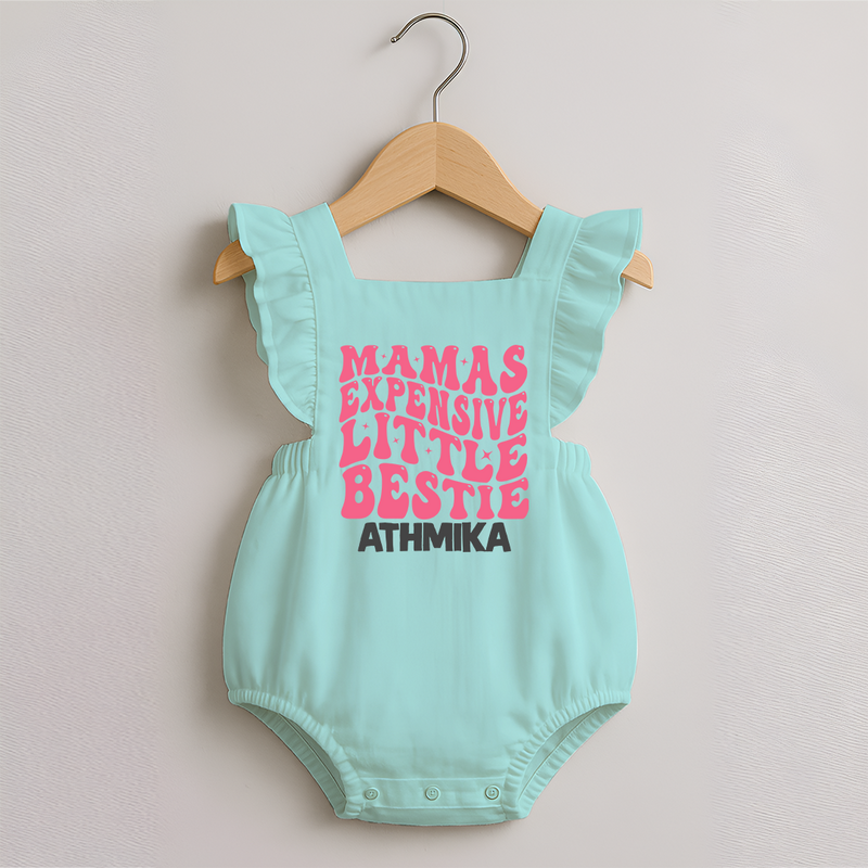 Mama's Expensive Little Bestie Romper Frock | Custom Name Baby Romper Frock for Mama's Darling - MINT GREEN - 0 - 3 Months Old (Chest 19")