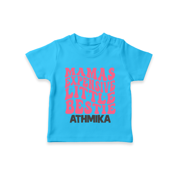 Mama's Expensive Little Bestie T-Shirt | Custom Name Baby T-Shirt for Mama's Darling - SKY BLUE - 0-5 Months Old (Chest 17")
