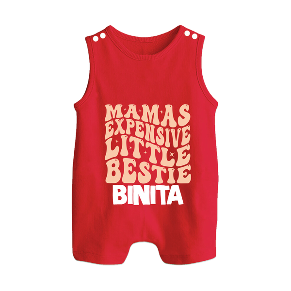 Mama's Expensive Little Bestie Romper Suit / Sleeveless Romper | Custom Name Baby Romper Suit / Sleeveless Romper for Mama's Darling - RED - 0 - 5 Months Old (Chest 18")