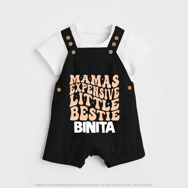 Mama's Expensive Little Bestie Dungaree Set | Custom Name Baby Dungaree Set for Mama's Darling - BLACK - 0 - 5 Months Old (Chest 18")
