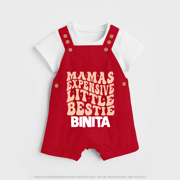 Mama's Expensive Little Bestie Dungaree Set | Custom Name Baby Dungaree Set for Mama's Darling - RED - 0 - 5 Months Old (Chest 18")