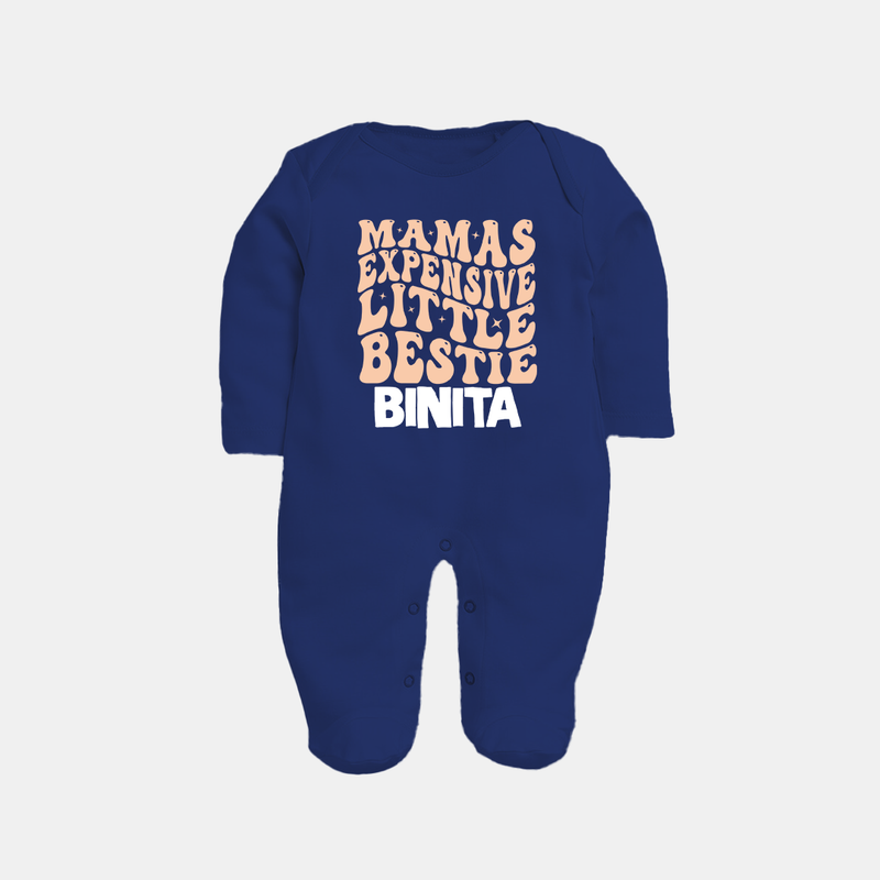 Mama's Expensive Little Bestie Sleep Suit / Full Sleeve Body Suit | Custom Name Baby Sleep Suit / Full Sleeve Body Suit for Mama's Darling - NAVY BLUE - New Born (Chest 7.5")
