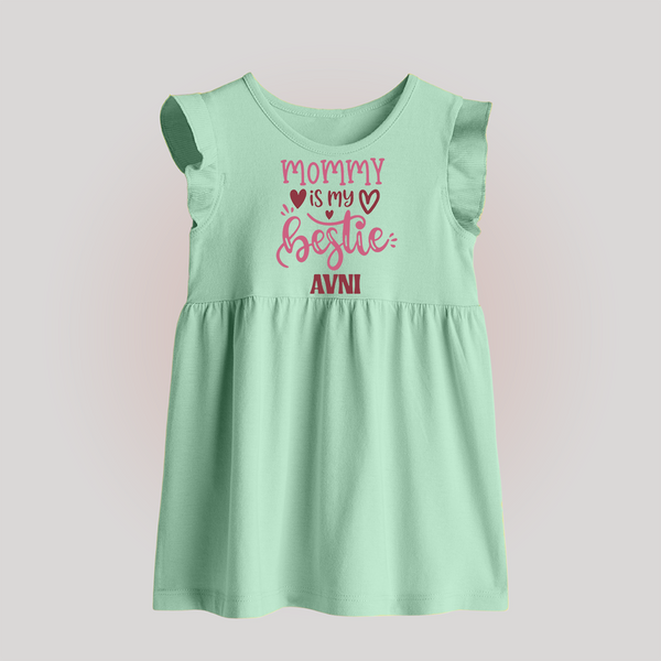 Mommy Is My Bestie Baby Frock | Personalized Baby Outfit for Mommy's Bestie - MINT GREEN - 0 - 3 Months Old (Chest 17")