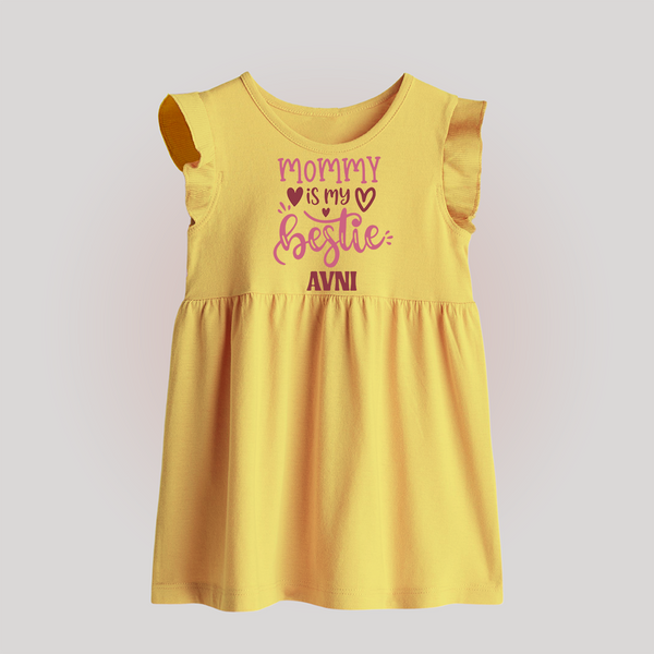 Mommy Is My Bestie Baby Frock | Personalized Baby Outfit for Mommy's Bestie - PASTEL YELLOW - 0 - 3 Months Old (Chest 17")