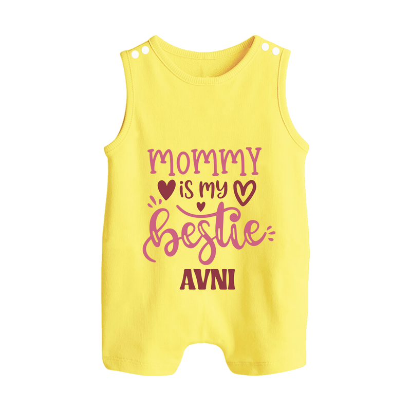Mommy Is My Bestie Romper Suit / Sleeveless Romper | Personalized Baby Outfit for Mommy's Bestie - PASTEL YELLOW - 0 - 5 Months Old (Chest 18")