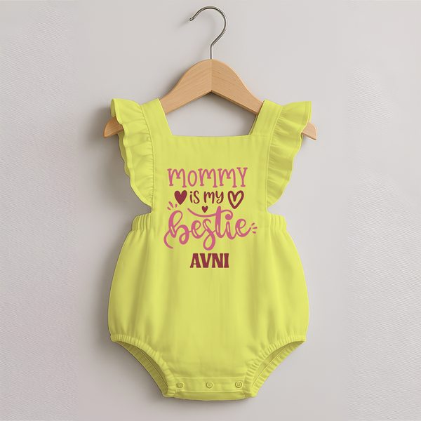 Mommy Is My Bestie Romper Frock | Personalized Baby Outfit for Mommy's Bestie - PASTEL YELLOW - 0 - 3 Months Old (Chest 19")