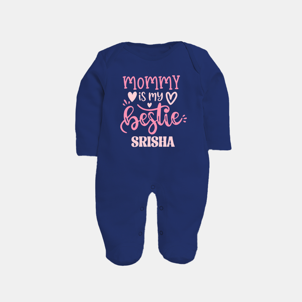 Mommy Is My Bestie Sleep Suit / Full Sleeve Body Suit | Personalized Baby Outfit for Mommy's Bestie - NAVY BLUE - New Born (Chest 7.5")