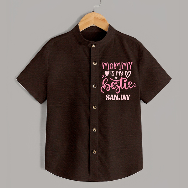 Mommy Is My Bestie Shirt | Personalized Baby Outfit for Mommy's Bestie - CHOCOLATE BROWN - 0 - 6 Months Old (Chest 23")
