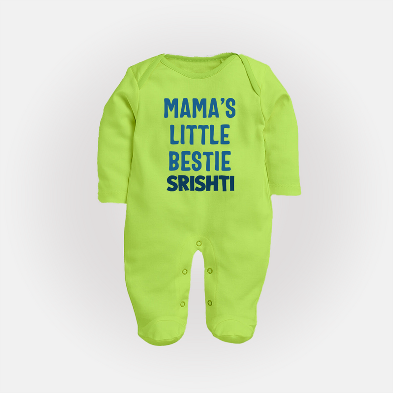 Mama's Little Bestie Sleep Suit / Full Sleeve Body Suit | Custom Baby Sleep Suit / Full Sleeve Body Suit for Mama's Little One - LIME GREEN - New Born (Chest 7.5")