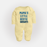 Mama's Little Bestie Sleep Suit / Full Sleeve Body Suit | Custom Baby Sleep Suit / Full Sleeve Body Suit for Mama's Little One - PASTEL YELLOW - New Born (Chest 7.5")
