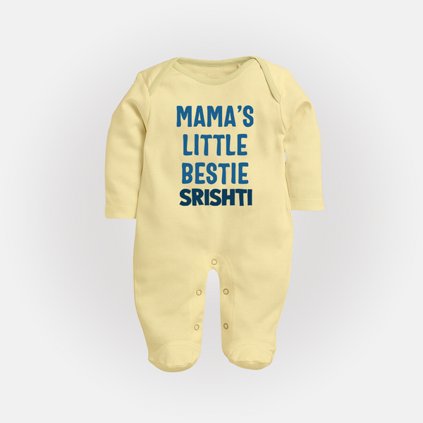 Mama's Little Bestie Sleep Suit / Full Sleeve Body Suit | Custom Baby Sleep Suit / Full Sleeve Body Suit for Mama's Little One - PASTEL YELLOW - New Born (Chest 7.5")