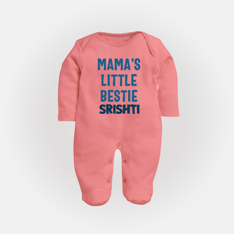 Mama's Little Bestie Sleep Suit / Full Sleeve Body Suit | Custom Baby Sleep Suit / Full Sleeve Body Suit for Mama's Little One - PEACH - New Born (Chest 7.5")