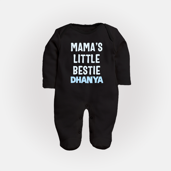 Mama's Little Bestie Sleep Suit / Full Sleeve Body Suit | Custom Baby Sleep Suit / Full Sleeve Body Suit for Mama's Little One - BLACK - New Born (Chest 7.5")