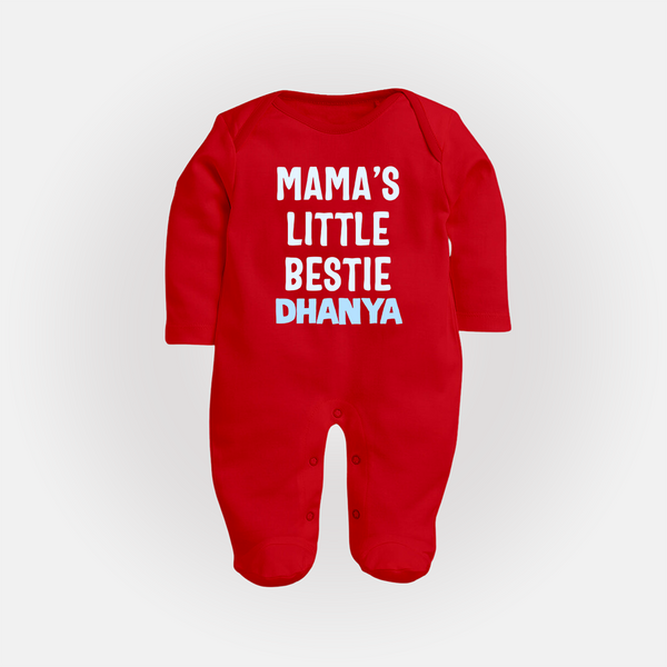 Mama's Little Bestie Sleep Suit / Full Sleeve Body Suit | Custom Baby Sleep Suit / Full Sleeve Body Suit for Mama's Little One - RED - New Born (Chest 7.5")