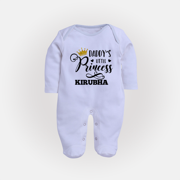 Daddy's Little Princess Sleep Suit / Full Sleeve Body Suit | Personalized Baby Sleep Suit / Full Sleeve Body Suit for Daddy's Princess - BABY BLUE - New Born (Chest 7.5")