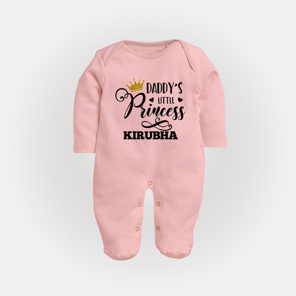 Daddy's Little Princess Sleep Suit / Full Sleeve Body Suit | Personalized Baby Sleep Suit / Full Sleeve Body Suit for Daddy's Princess - BABY PINK - New Born (Chest 7.5")