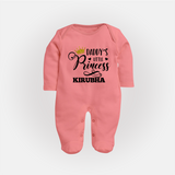 Daddy's Little Princess Sleep Suit / Full Sleeve Body Suit | Personalized Baby Sleep Suit / Full Sleeve Body Suit for Daddy's Princess - PEACH - New Born (Chest 7.5")