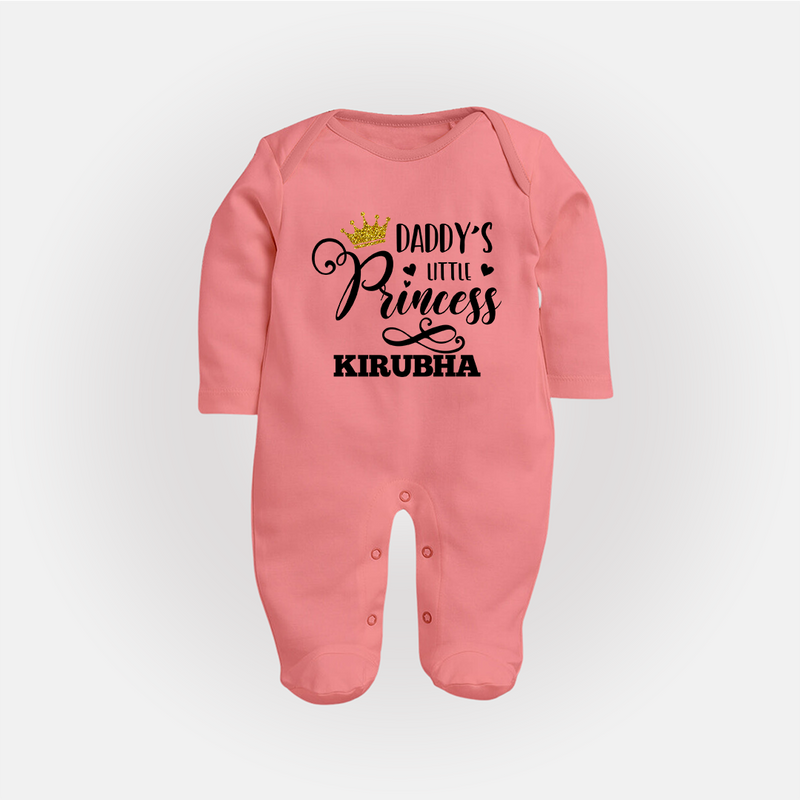 Daddy's Little Princess Sleep Suit / Full Sleeve Body Suit | Personalized Baby Sleep Suit / Full Sleeve Body Suit for Daddy's Princess - PEACH - New Born (Chest 7.5")