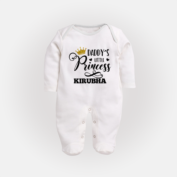 Daddy's Little Princess Sleep Suit / Full Sleeve Body Suit | Personalized Baby Sleep Suit / Full Sleeve Body Suit for Daddy's Princess - WHITE - New Born (Chest 7.5")
