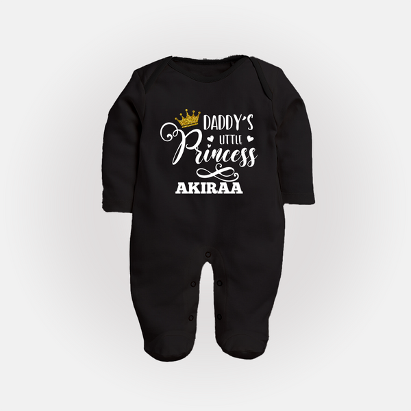 Daddy's Little Princess Sleep Suit / Full Sleeve Body Suit | Personalized Baby Sleep Suit / Full Sleeve Body Suit for Daddy's Princess - BLACK - New Born (Chest 7.5")