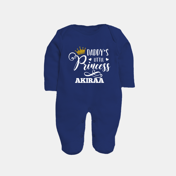 Daddy's Little Princess Sleep Suit / Full Sleeve Body Suit | Personalized Baby Sleep Suit / Full Sleeve Body Suit for Daddy's Princess - NAVY BLUE - New Born (Chest 7.5")